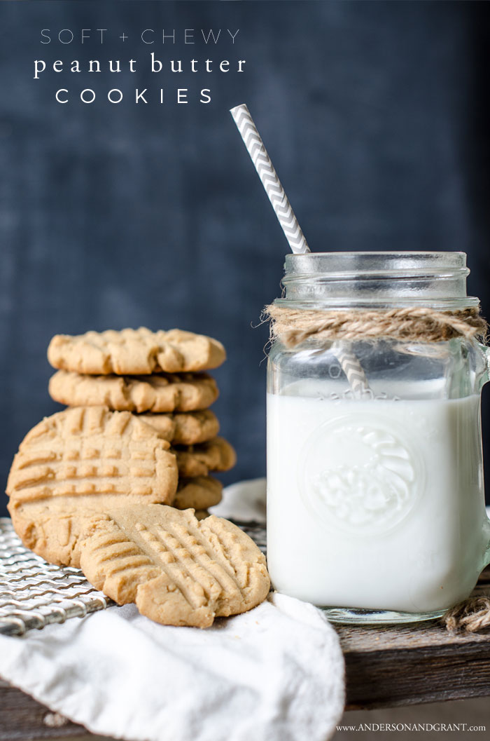 Peanut butter cookies and glass of milk