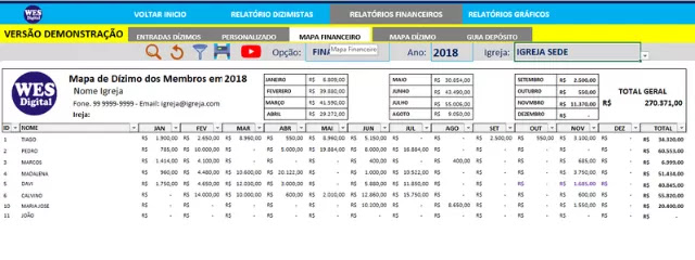 Dízimos e Ofertas Planilha Excel