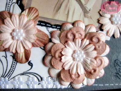 Vintage Women Themed Postcard - Layered mulberry flowers and pearls