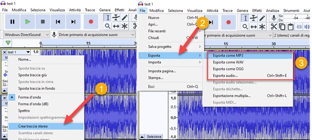 esportare file audio da audacity