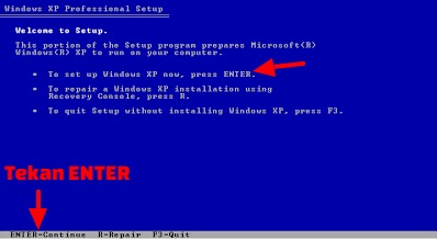 instal windows xp di komputer