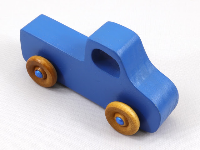 Wood Toy Truck, Handmade and Finished with Indigo Blue & Metallic Blue Acrylic Paint and Amber Shellac, Pickup from the Play Pal Series