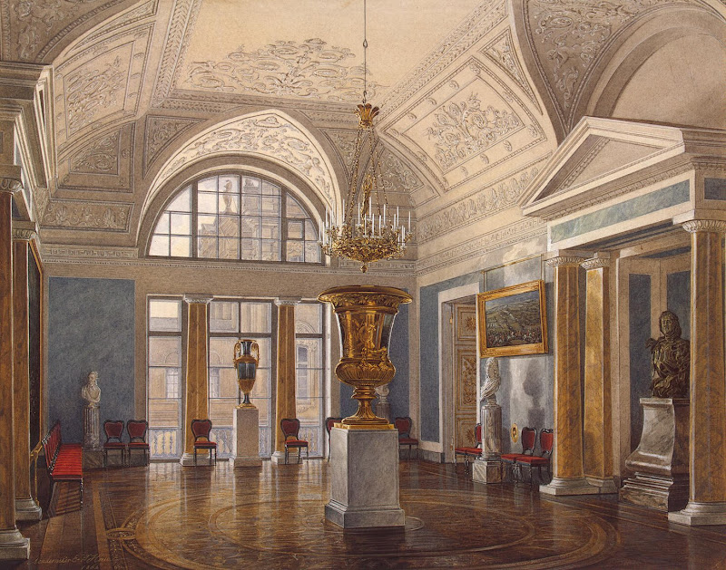 Interiors of the Winter Palace. The Apollo Hall by Edward Petrovich Hau - Architecture, Interiors Drawings from Hermitage Museum