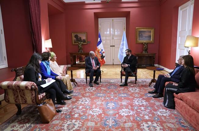 Secretario General de Naciones Unidas es recibido en audiencia por el Presidente Gabriel Boric