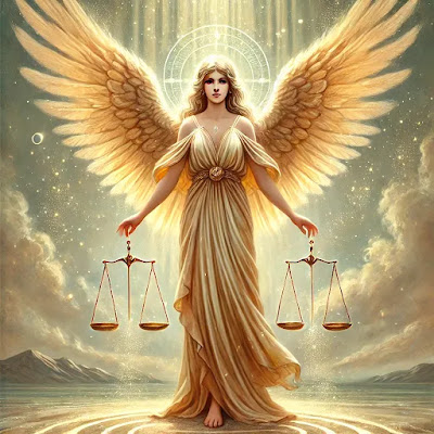 A celestial angel standing on solid ground, reminding Taurus that stability, patience, and trust in the divine will lead to success.