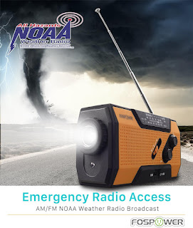 FosPower Emergency Weather Radio (Model A1) NOAA/AM/FM with 7400mWh Portable Power Bank, USB/Solar/Hand Crank Charging, Battery Operated, SOS Alarm & Flashlight for Indoor/Outdoor Emergencies