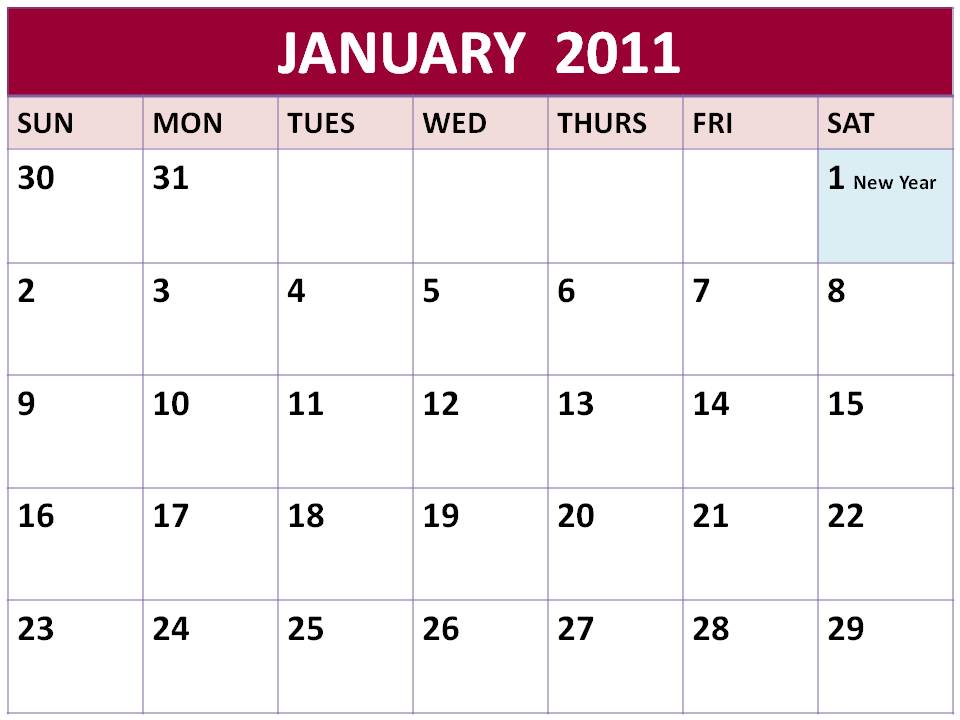 To download and print this Free Singapore Monthly Planners 2011 January with 