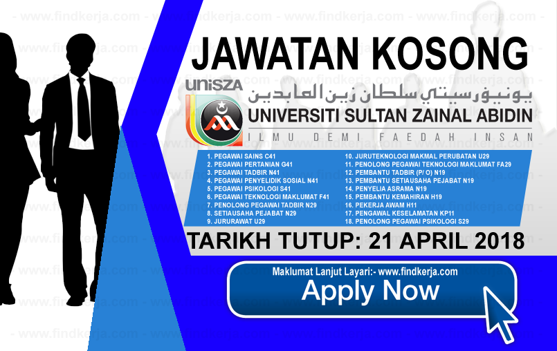 Kerja Kosong Unisza Universiti Sultan Zainal Abidin 21 April 2018 Jawatan Kosong Kerajaan Swasta Terkini Malaysia 2021 2022