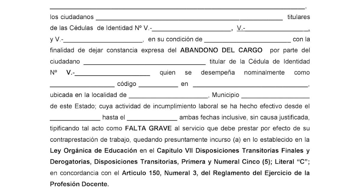 Acta De Abandono De Empleo Ejemplo - Ejemplo Sencillo