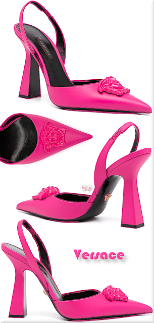 ♦Versace pink La Medusa slingback pumps #versace #shoes #pink #pantone #brilliantluxury