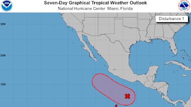 Posible depresión tropical apunto de formarce frente a las costas de México. 