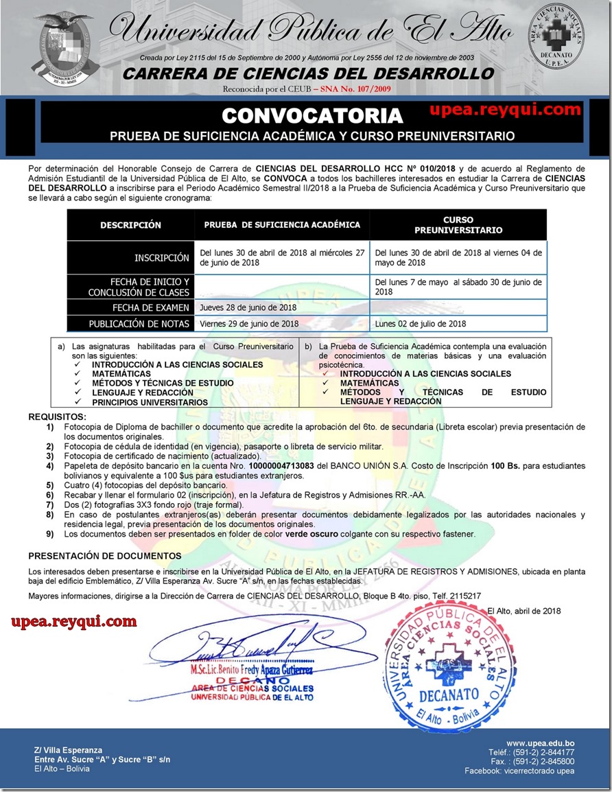 Convocatorias UPEA 2018