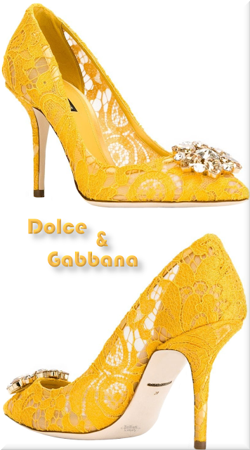 ♦Dolce and Gabbana Belluci bejeweled yellow lace pumps #dolcegabbana #shoes #pantone #yellow #brilliantluxury
