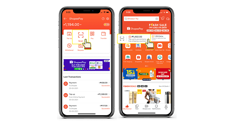 You can easily choose Scan in your Shopee Wallet