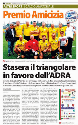 Premio Amicizia. ARGOS Soccer TEAM Forze di Polizia Il Corriere Laziale - ottobre 2013 
