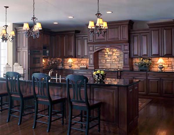 Stone Kitchen Backsplash with Dark Cabinets