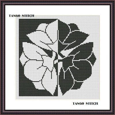 Black and white flower easy abstract cross stitch pattern - Tango Stitch