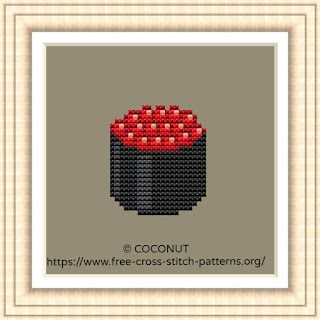 SALMON ROE SUSHI ROLL IKURA, FREE AND EASY PRINTABLE CROSS STITCH PATTERN