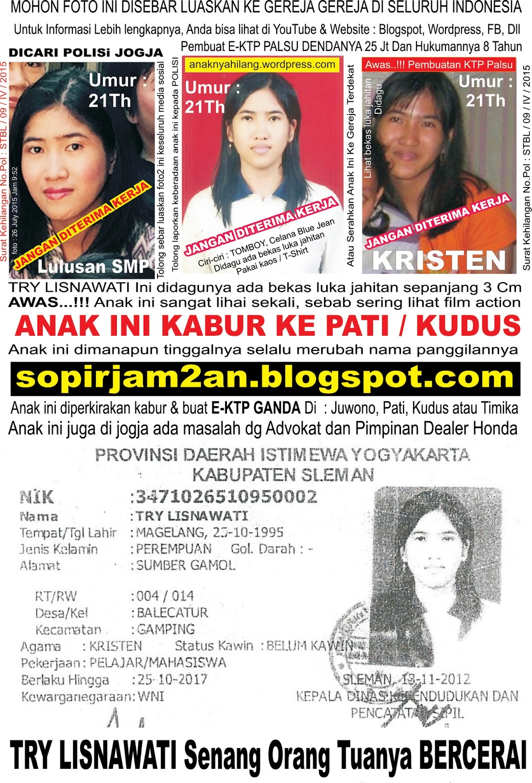 Anak hilang  Penculikan E KTP Ganda ASPAL Istri kabur 