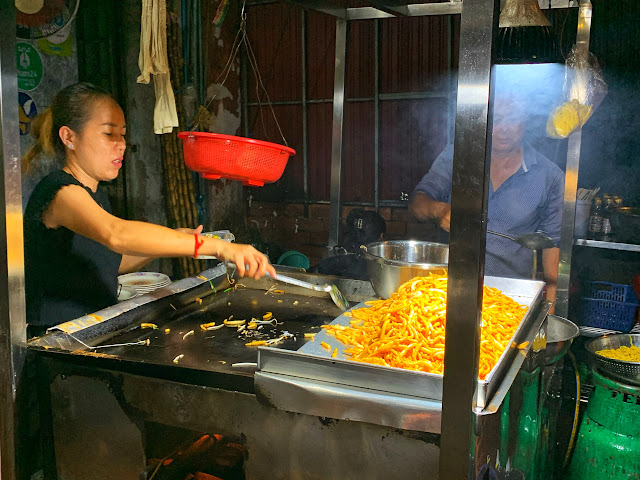 stir-fried pin noodles (lort cha) in Phnom Penh, Cambodia (popular street food)