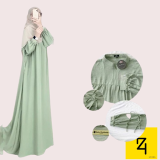 Gamis lebaran 2024 hijau sage green wanita bagus all size elegan mewah