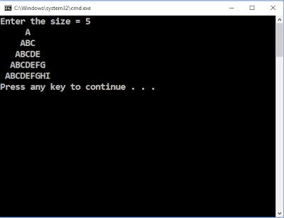  Write a C++ program to draw isosceles triangle using alphabets ABCDE