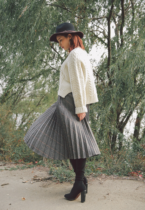 Glen Check Accordion Pleat Skirt