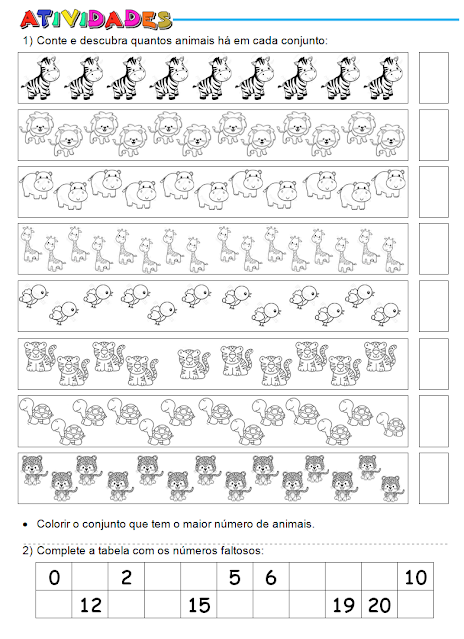 Atividades contando e aprendendo números até 20