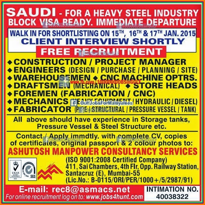 Free job Recruitment for KSA Block Visa Ready
