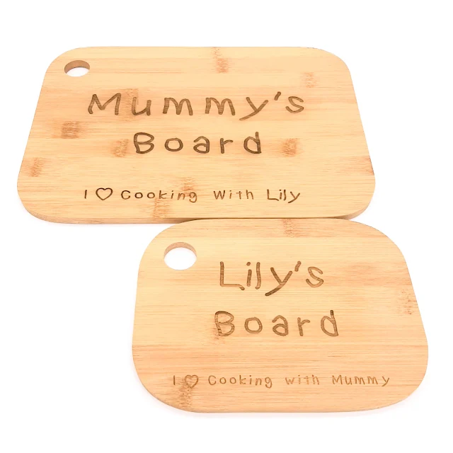 Matching chopping boards from Woodnshapes with Mummy's board and Lily's board engraving