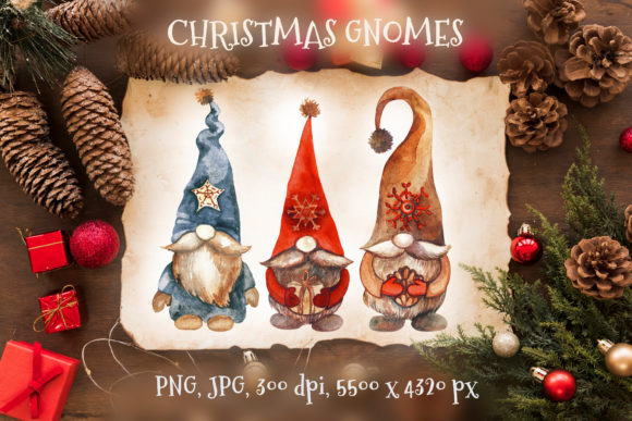 Christmas Gnomes. Watercolor Clipart