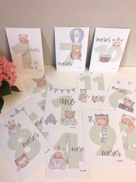 milestone babycards , tarjetas 12 meses para bebés , 