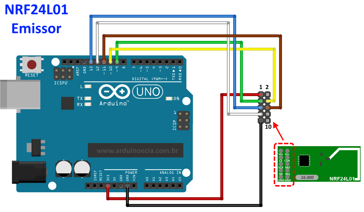 Circuito Arduino Uno NRF24L01 Emissor