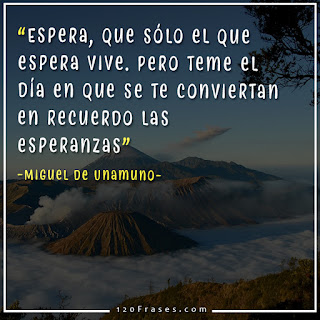 Espera, que sólo el que espera vive. Pero teme el día en que se te conviertan en recuerdo las esperanzas - Miguel de Unamuno