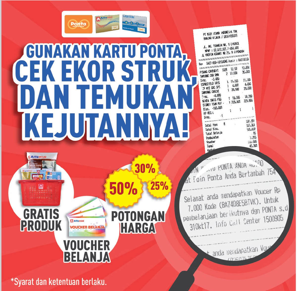 #Alfamidi - Promo Kejutan di Ekor Struk Setiap Belanja Pakkai Karu PONTA