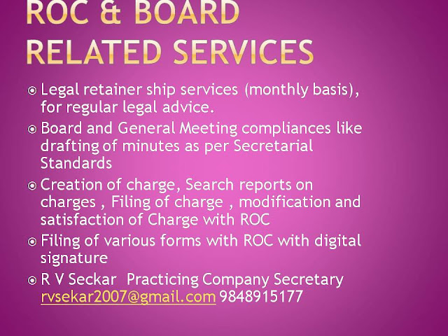 R V Seckar practicing company secretary 09848915177 rvsekar2007@gmail.com, 