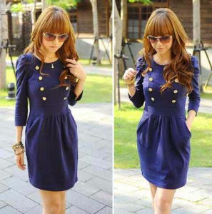 dress korea murah online bahan spandek warna biru navy