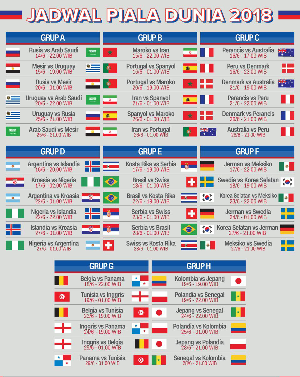Jadwal Pertandingan Bola Piala Dunia 2018