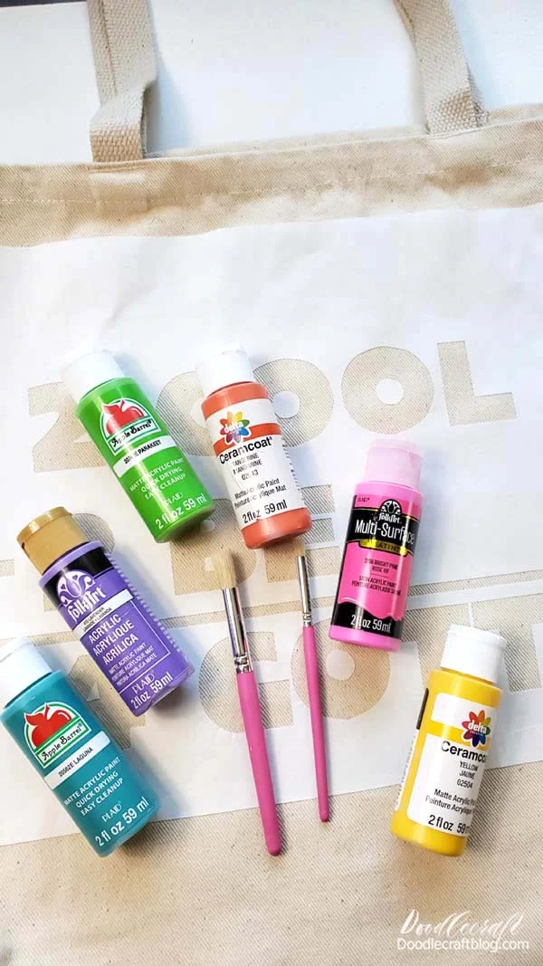 Supplies Needed for the 2 COOL Tote Bag:  Plaid Acrylic Craft Paint (any variety works great!) Freezer Paper Cricut Machine Canvas Tote Bag Cricut EasyPress Mini or Household Iron Cricut Design Space Project file designed by me! Cricut 12x24 Mat Stencil Brush Cardboard Piece