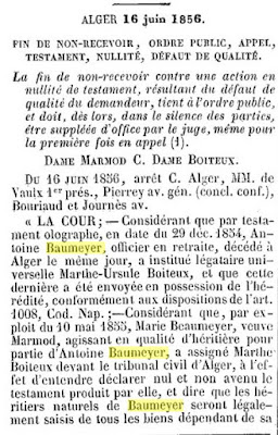 Jugement héritage Marmod - Boiteux, Journal du Palais, 1856