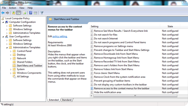 Menonaktifkan Klik Kanan di TaskBar