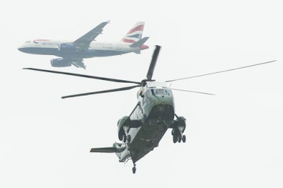 Helicopters of the President Obama security team flying over London during UK visit