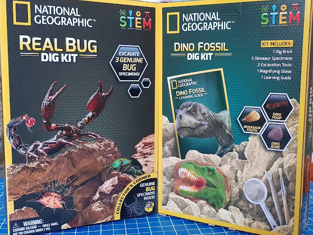 National Geographic STEM Dig Kits in boxes Dino Fossils and Bugs