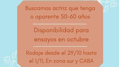 ARGENTINA: Buscamos actriz de 50-60 años para cortometraje estudiantil