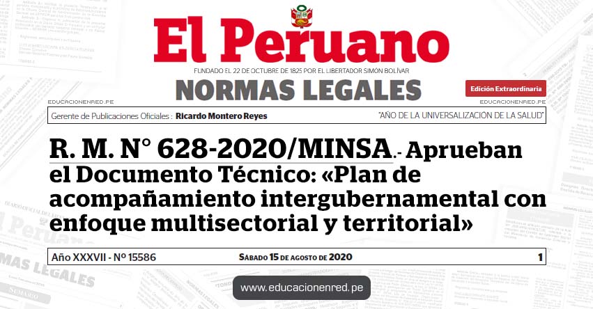 R. M. N° 628-2020/MINSA.- Aprueban el Documento Técnico: «Plan de acompañamiento intergubernamental con enfoque multisectorial y territorial»