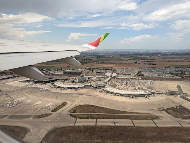 Plane flying over Lyon Airport