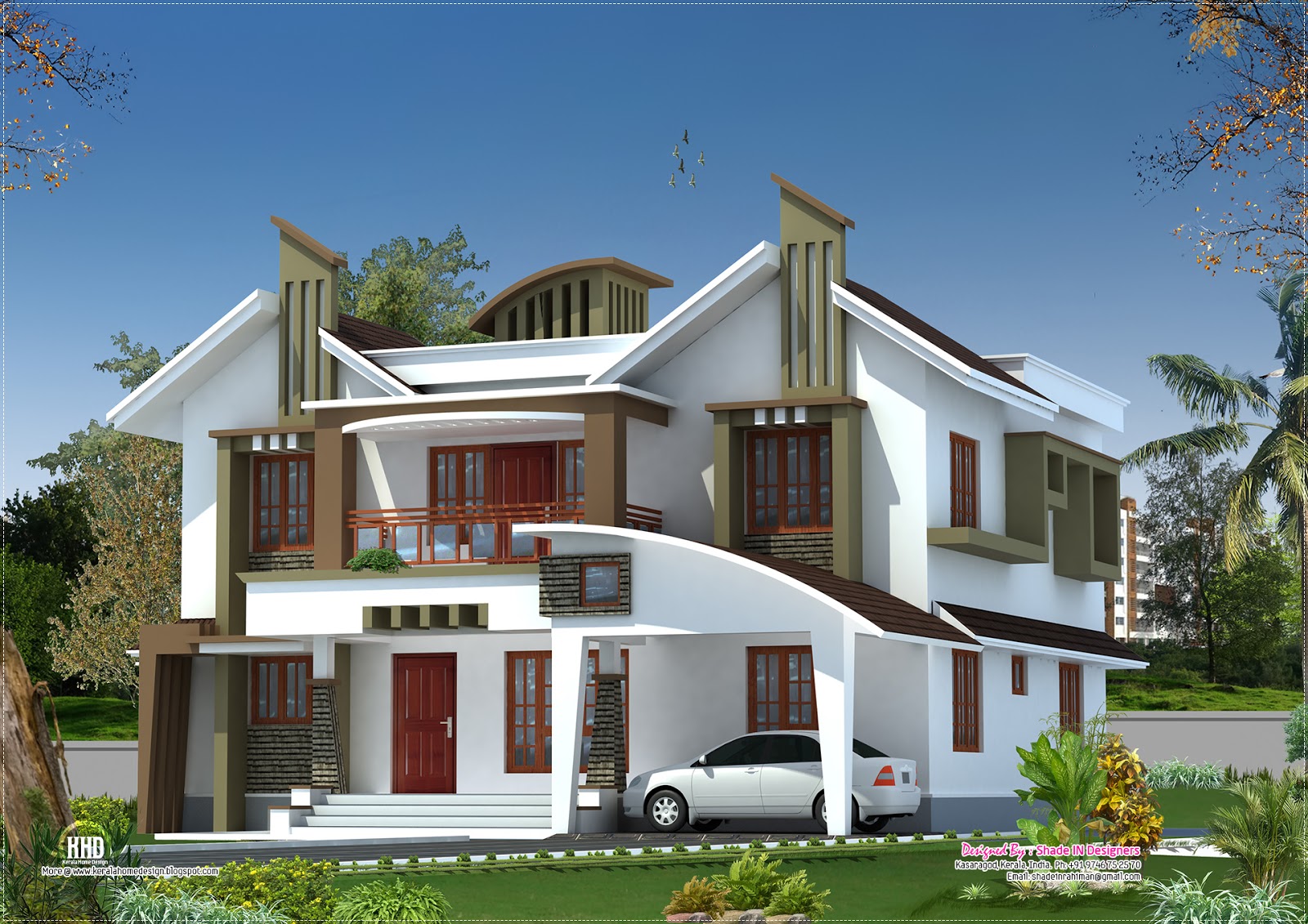 Modern house elevation from Kasaragod, Kerala