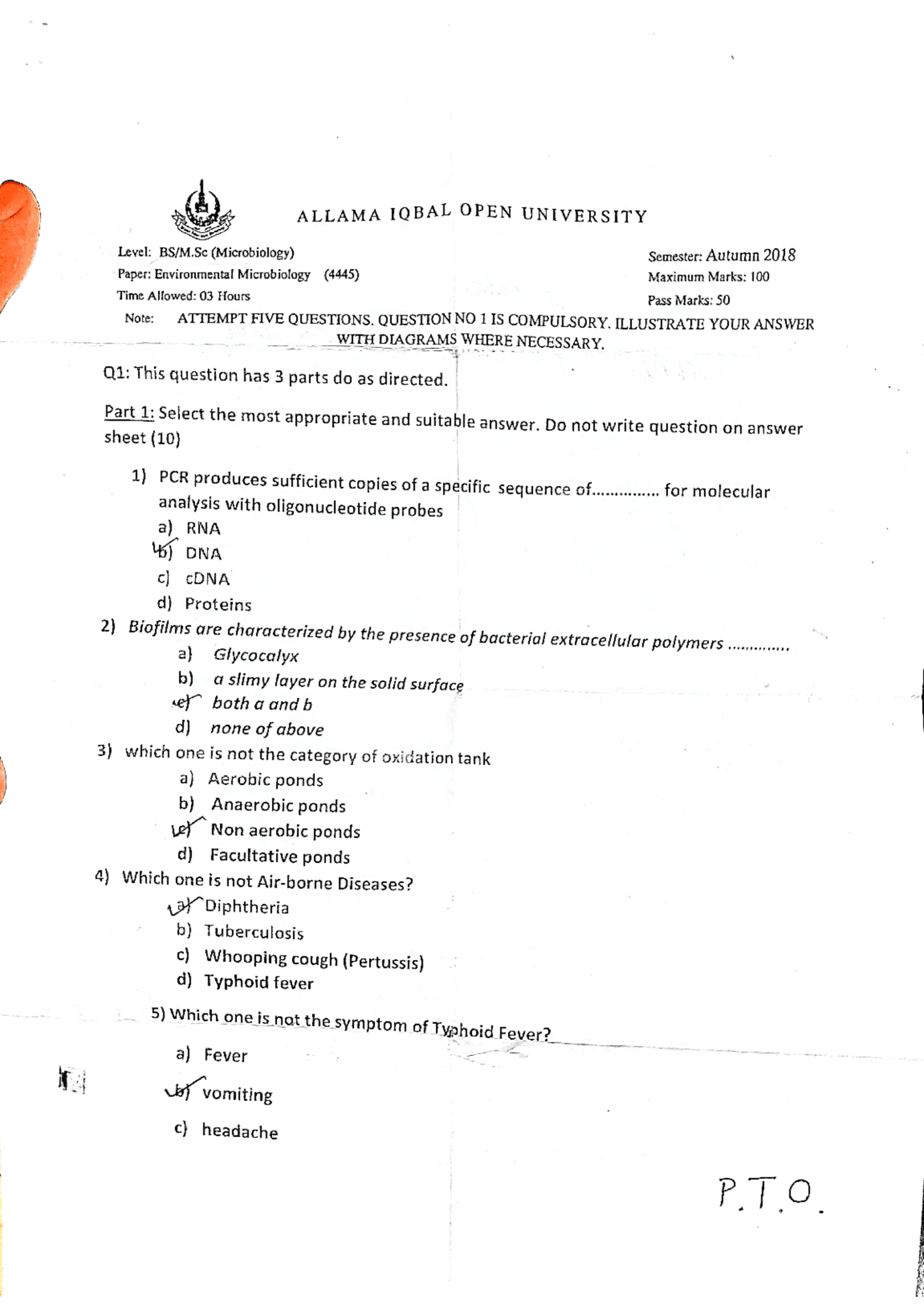 AIOU - Environmental Microbiology (4445) Autumn 2018