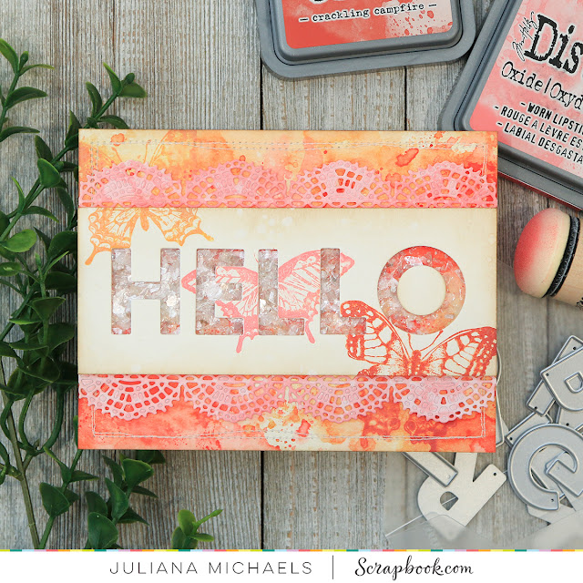 Hello Shaker Card by Juliana Michaels featuring Scrapbook.com Exclusive Adhesives