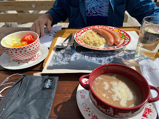 Soup and wurstel at Rifugio Giussani.